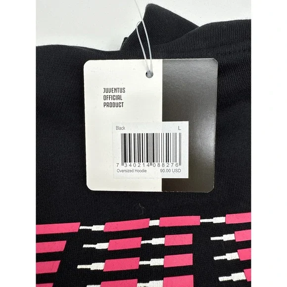 Juventus Black Hoodie‎ Pullover Graphic Sweatshirt Size L Soccer Italy